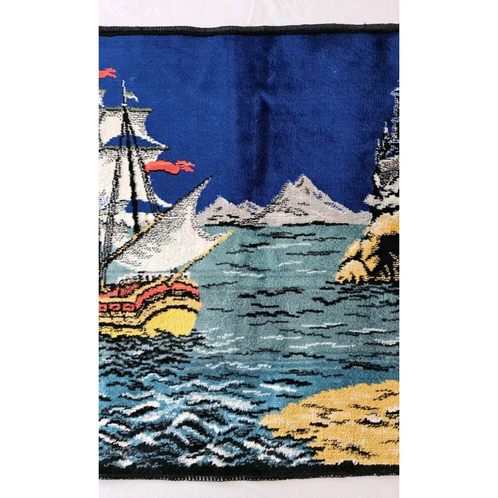 Vintage Tapestry Sailing Ship Barque Made In Italy Ramallah Trading New York